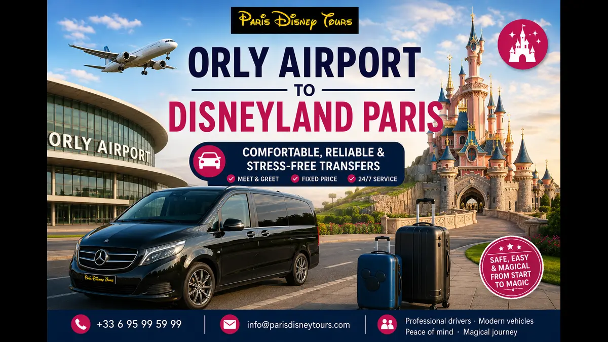 Orly Airport to Disneyland Paris transfer with private shuttle service and Disneyland Paris castle