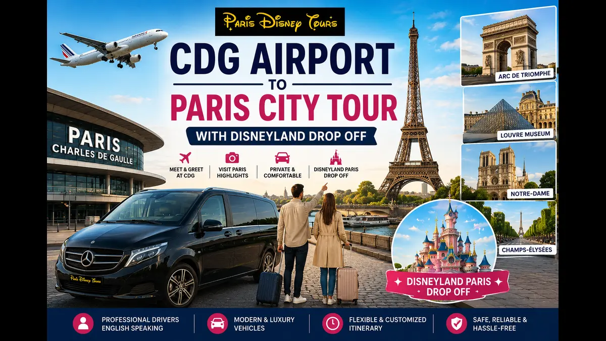 CDG Airport to Paris city tour with Disneyland Paris drop off